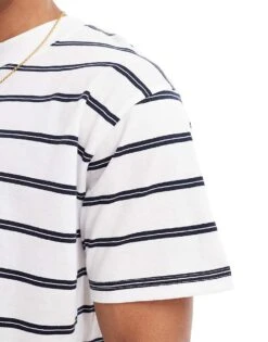 Brave Soul Oversized High Neck Stripe T-shirt In White & Navy For Men -Soul Brave Shop 205562777 3