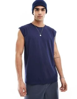Brave Soul Raw Edge Vest In Navy For Men