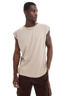 Brave Soul Oversized Raw Edge Vest In Dark Stone For Men Neutral