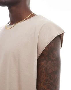 Brave Soul Oversized Raw Edge Vest In Dark Stone For Men Neutral -Soul Brave Shop 205562849 3