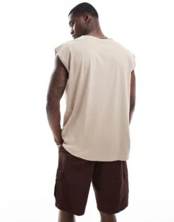 Brave Soul Oversized Raw Edge Vest In Dark Stone For Men Neutral -Soul Brave Shop 205562849 4