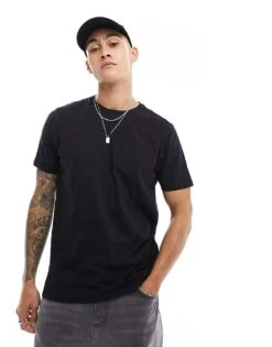 Brave Soul Crew Neck Pocket T-shirt In Black For Men