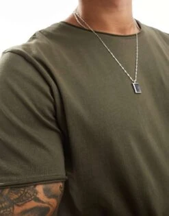 Brave Soul Raw Edge T-shirt In Khaki For Men Green -Soul Brave Shop 205562891 3