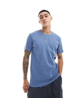 Brave Soul Waffle Knit T-shirt In Coronet Blue For Men