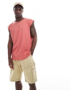 Brave Soul Raw Edge Vest In Mineral Red For Men -Soul Brave Shop 205562906 1 red 1