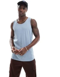 Brave Soul Ribbed Classic Vest In Steel Blue For Men