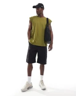 Brave Soul Oversized Raw Edge Vest In Sea Kelp Green For Men -Soul Brave Shop 205562940 3