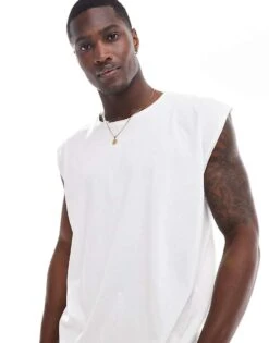 Brave Soul Oversized Raw Edge Vest In White For Men -Soul Brave Shop 205563003 4