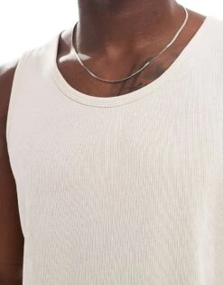 Brave Soul Ribbed Classic Vest In Light Stone For Men Neutral -Soul Brave Shop 205563073 3