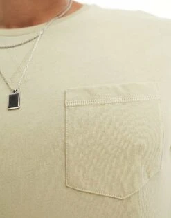 Brave Soul Crew Neck Pocket T-shirt In Pale Olive Green For Men -Soul Brave Shop 205563080 2