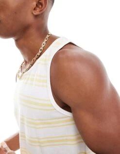 Brave Soul Classic Stripe Vest In White & Yellow For Men -Soul Brave Shop 205563128 4