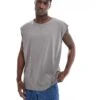 Brave Soul Oversized Raw Edge Vest In Steel Grey For Men
