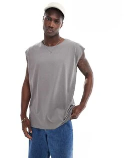 Brave Soul Oversized Raw Edge Vest In Steel Grey For Men