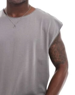 Brave Soul Oversized Raw Edge Vest In Steel Grey For Men -Soul Brave Shop 205563149 4