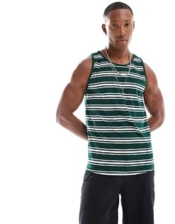 Brave Soul Classic Stripe Vest In Green & White For Men