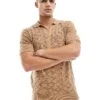 Brave Soul Textured Knit Trophy Neck Polo In Tan For Men Brown -Soul Brave Shop 205563250 1 brown