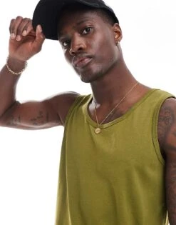 Brave Soul Classic Vest In Sea Kelp Green For Men