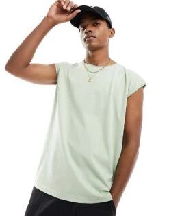 Brave Soul Raw Edge Vest In Sage Green For Men