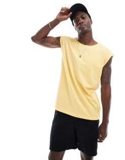 Brave Soul Raw Edge Vest In Pineapple Yellow For Men -Soul Brave Shop 205563461 1 yellow 1