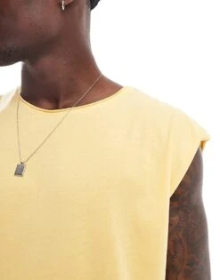 Brave Soul Raw Edge Vest In Pineapple Yellow For Men -Soul Brave Shop 205563461 2