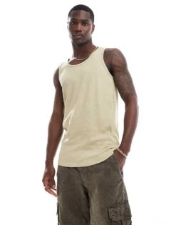 Brave Soul Ribbed Classic Vest In Pale Olive Green For Men -Soul Brave Shop 205563524 1 green 1