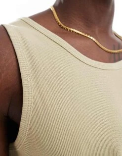 Brave Soul Ribbed Classic Vest In Pale Olive Green For Men -Soul Brave Shop 205563524 3