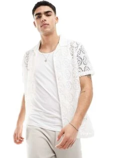 Brave Soul Crochet Revere Collar Shirt In Off White For Men -Soul Brave Shop 205563819 1 white 1