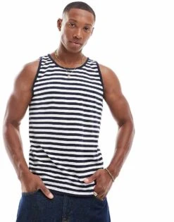Brave Soul Classic Stripe Vest In White & Navy For Men -Soul Brave Shop 205564359 1 white 1