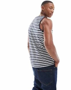 Brave Soul Classic Stripe Vest In White & Navy For Men -Soul Brave Shop 205564359 4