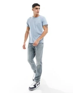 Brave Soul Raw Edge T-shirt In Steel Blue For Men -Soul Brave Shop 205564411 3