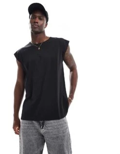 Brave Soul Oversized Raw Edge Vest In Black For Men