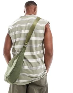 Brave Soul Raw Edge Stripe Vest In Washed Sage & White For Men Green -Soul Brave Shop 205564550 3