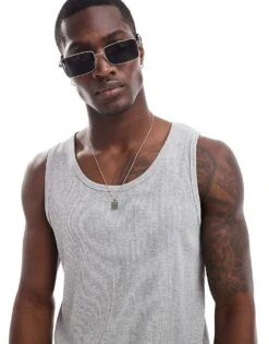 Brave Soul Ribbed Classic Vest In Light Grey For Men -Soul Brave Shop 205564552 4