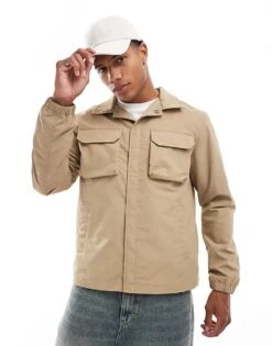 Brave Soul Lightweight Shacket In Stone For Men Neutral -Soul Brave Shop 206239332 3