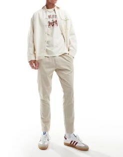 Brave Soul Elasticated Waist Chino Trousers In Stone For Men Neutral