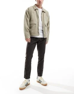 Brave Soul Elasticated Waist Chino Trousers In Charcoal Grey For Men