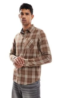 Brave Soul Check Shirt In Brown For Men