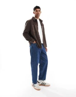 Brave Soul Fleece Overshirt In Chocolate Brown For Men