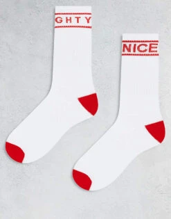 Brave Soul 2 Pack Naughty Or Nice Socks In White For Men