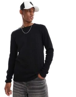 Brave Soul Ribbed Jumper With Raglan Sleeve In Black For Men