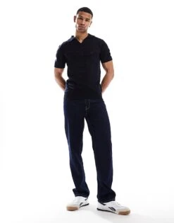 Brave Soul Knitted Trophy Neck Top In Navy Texture For Men -Soul Brave Shop 207320291 3