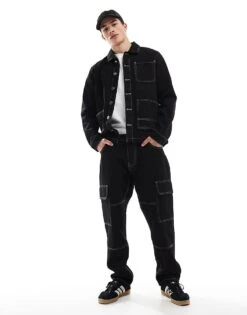 Brave Soul Co-ord Jeans With Contrast Stitching In Black For Men