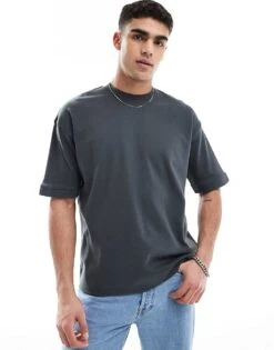 Brave Soul Short Sleeve Premium T-shirt 300 Gsm In Charcoal Grey For Men
