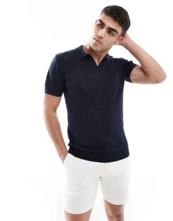 Brave Soul Knitted Polo Shirt In Navy For Men