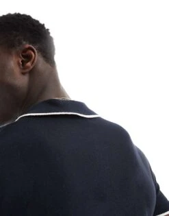 Brave Soul Knitted Polo Shirt With Contrast Tipping In Navy For Men -Soul Brave Shop 208248324 3