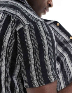 Brave Soul Short Sleeve Pattern Shirt In Black And Ecru For Men -Soul Brave Shop 208248375 4